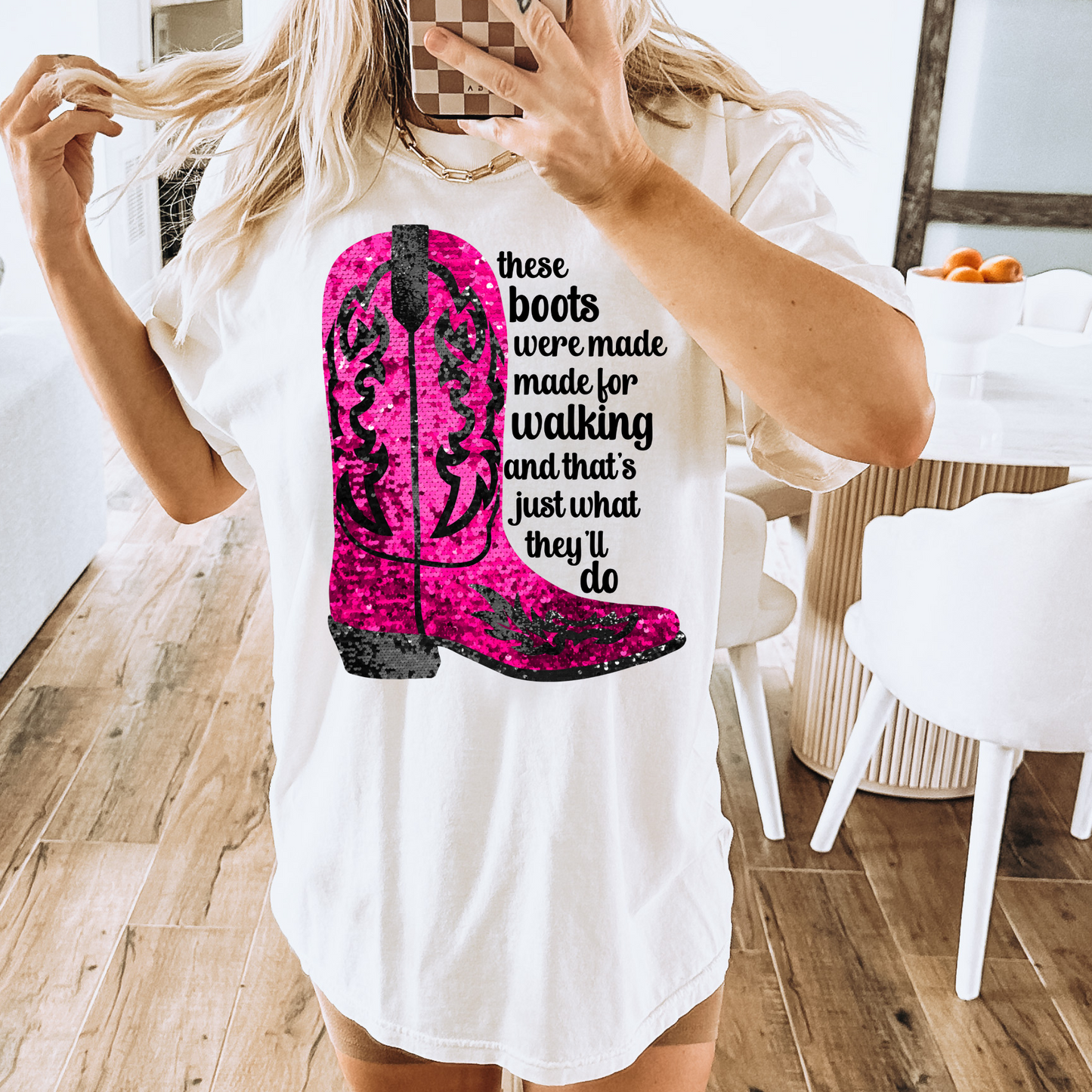 These Boots Were Made for Walking Faux Sequin DTF Transfer