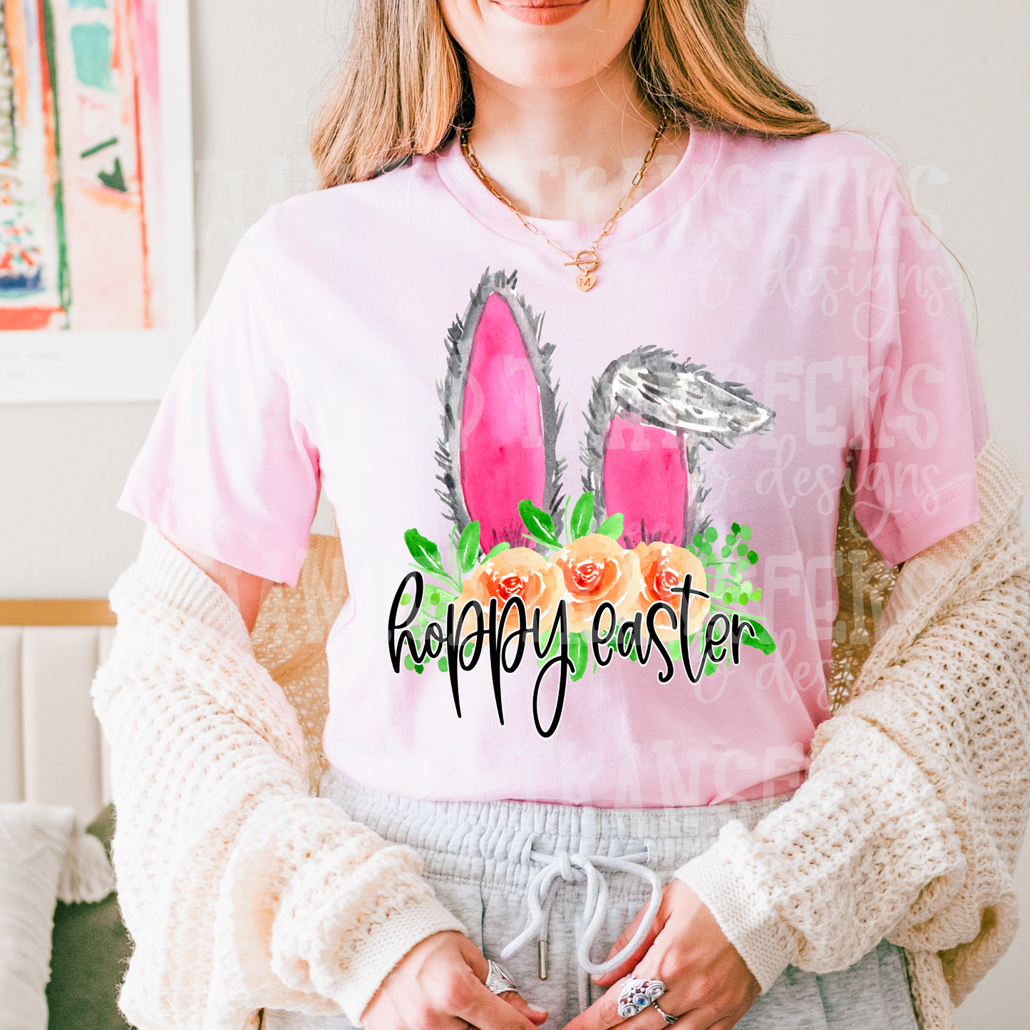 Hoppy Easter Watercolor Bunny Ears PNG Digital Download