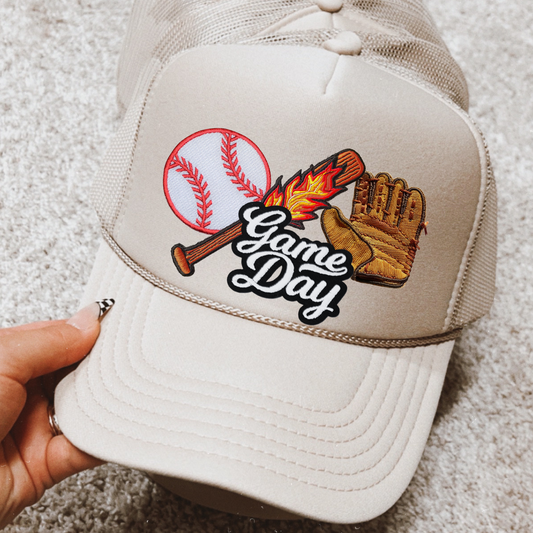 Baseball Game Day Faux Embroidery DTF Transfer for Hat (NOT A PATCH)