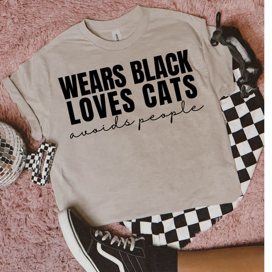 Wears Black, Loves Cat, Avoids People DTF Transfer