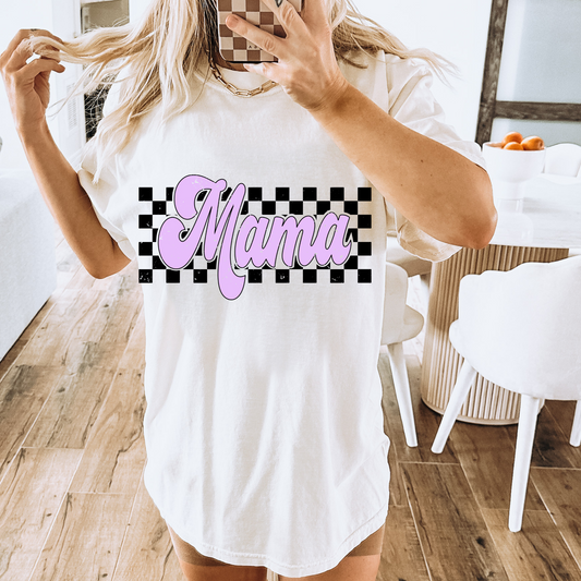 Neon Light Purple Checkered Mama DTF Transfer