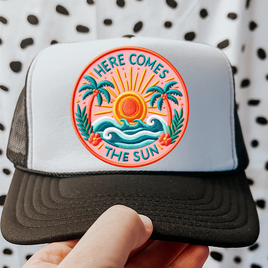 Here Comes the Sun Faux Embroidery DTF Transfer for Hat (NOT A PATCH)