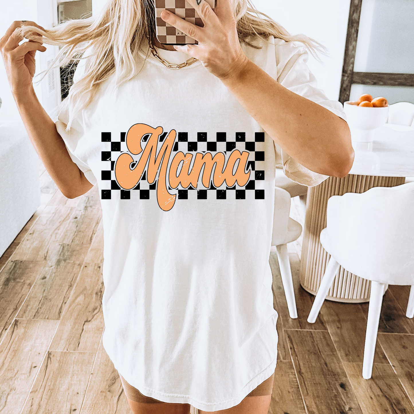 Lime Peach Neon Checkered Mama DTF Transfer