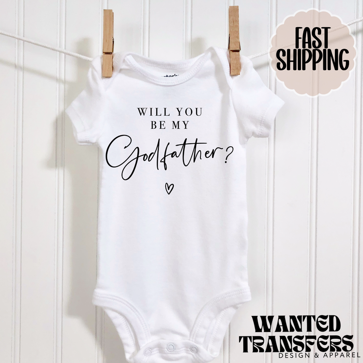 Will You be my Godfather Pregnancy Announcement Onesie®, Godfather Baby Bodysuit, Reveal Pregnancy Announcement, Cute, Trendy Godparents Bodysuit