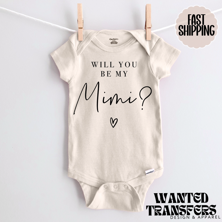 Will You be my Mimi Pregnancy Announcement Onesie®, Grandparents Baby Bodysuit, Reveal Pregnancy Announcement, Cute, Trendy Mimi Bodysuit