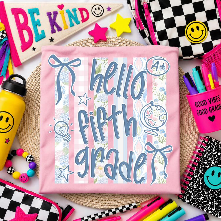 Blue Retro Hello Fifth Grade Back to School DTF Transfer