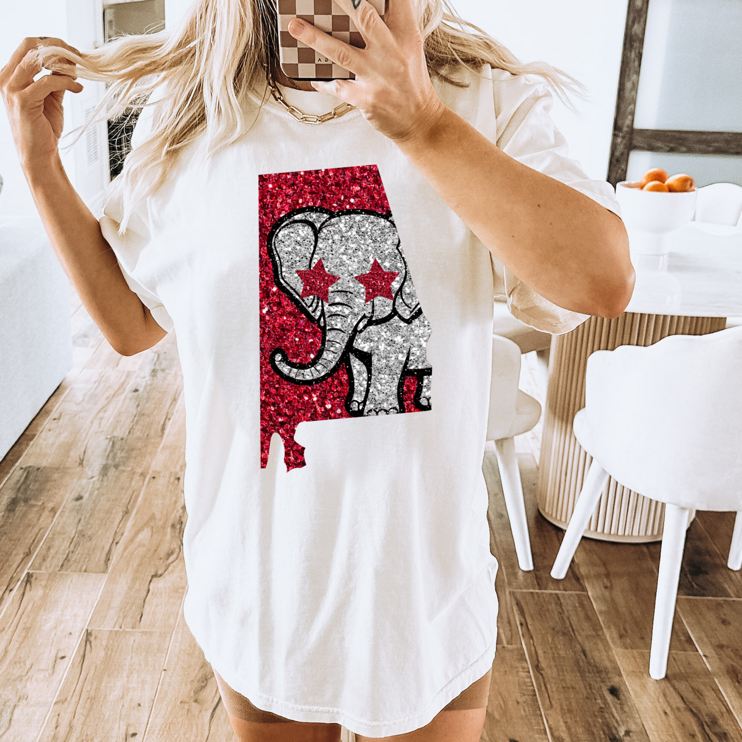 Elephant Rolltide Mascot Faux Glitter DTF Transfer