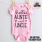 Hello Auntie and Uncle Pregnancy Announcement Onesie®, Uncle Baby Bodysuit, Reveal Pregnancy Announcement, Cute, Trendy Uncle Bodysuit