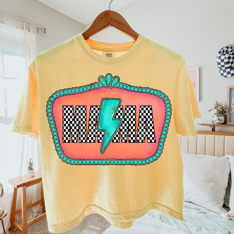 Western Frame Checkered Mama Peach DTF Transfer