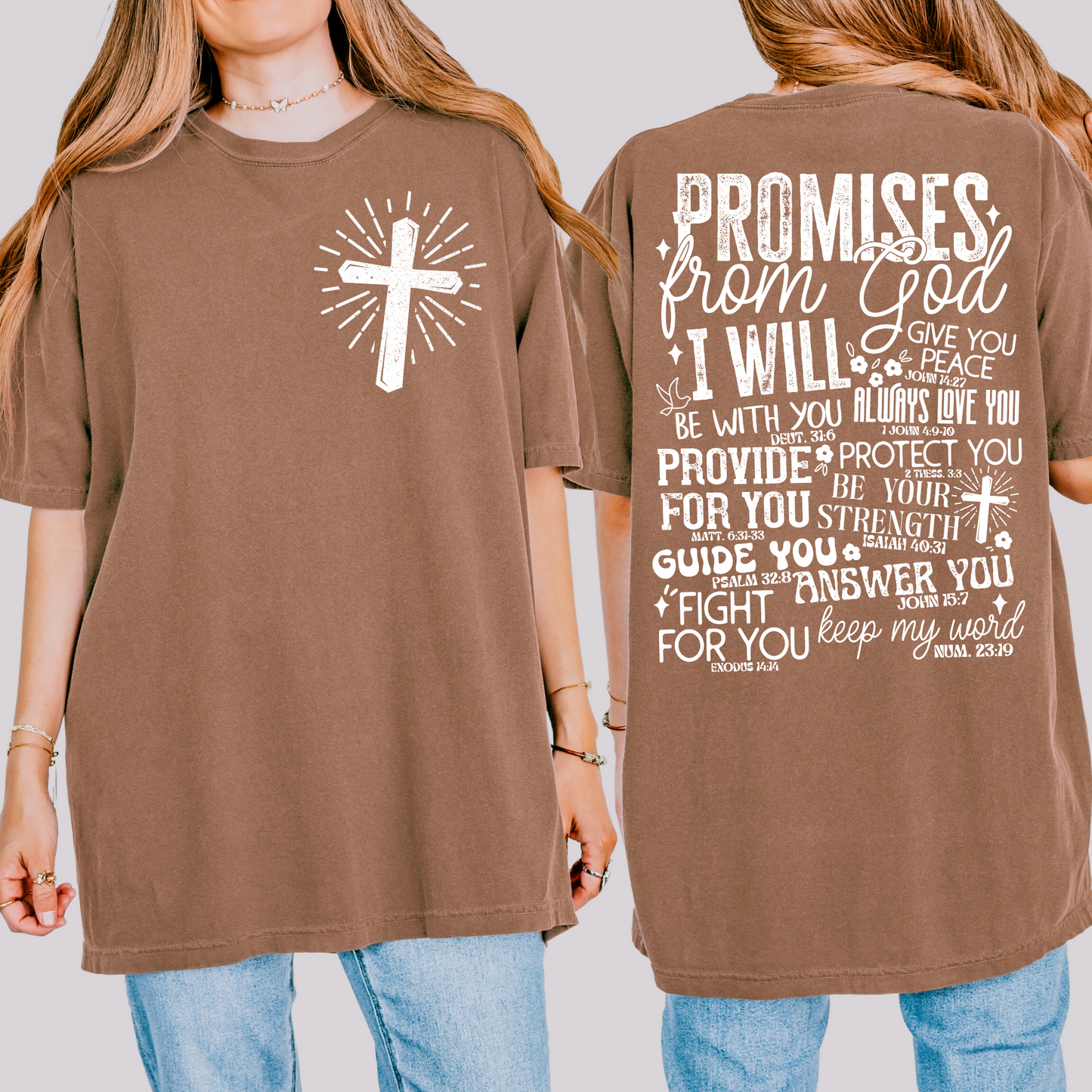 Promises From God White Text (POCKET + BACK INCLUDED) DTF Transfer