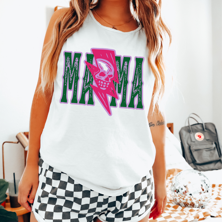 Retro Skull Lightening Bolt Mama DTF Transfer