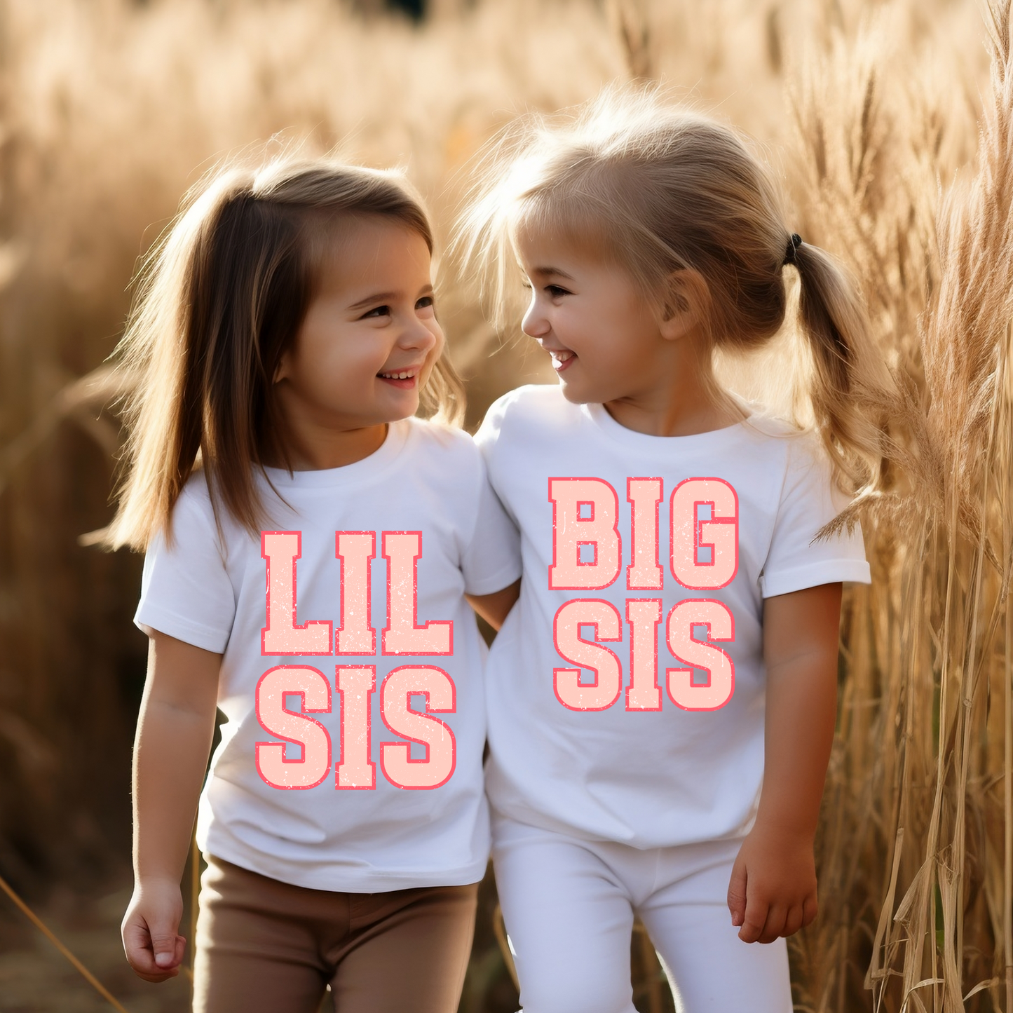 Big Sis & Little Sis Distressed Pink DTF Transfer (SET OF BOTH TRANSFERS)