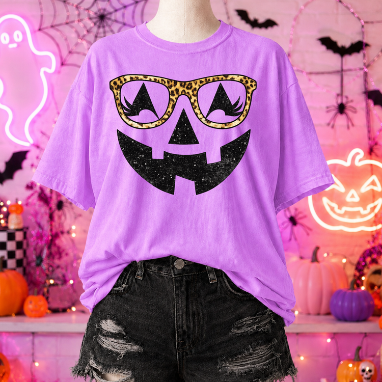 Leopard Glasses Pumpkin Face DTF Transfer