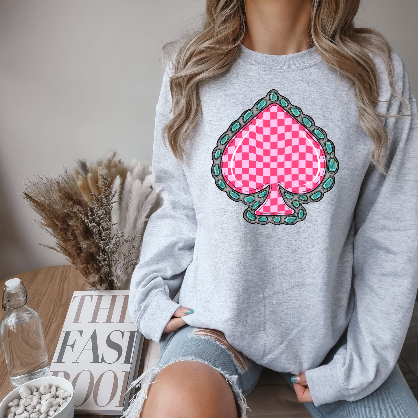 Pink Checkered Spade Western DTF Transfer