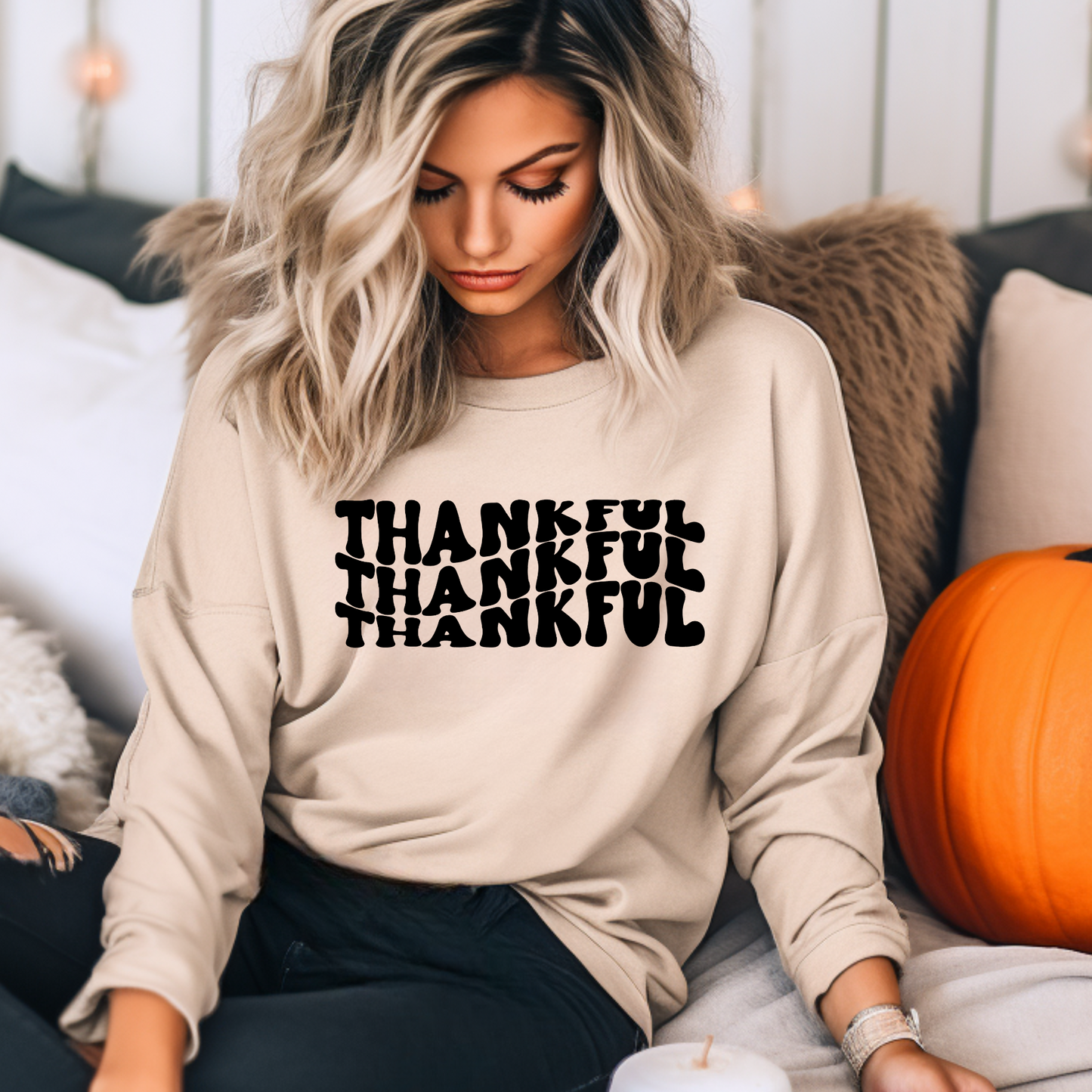 Thankful Black Writing Thanksgiving DTF Transfer