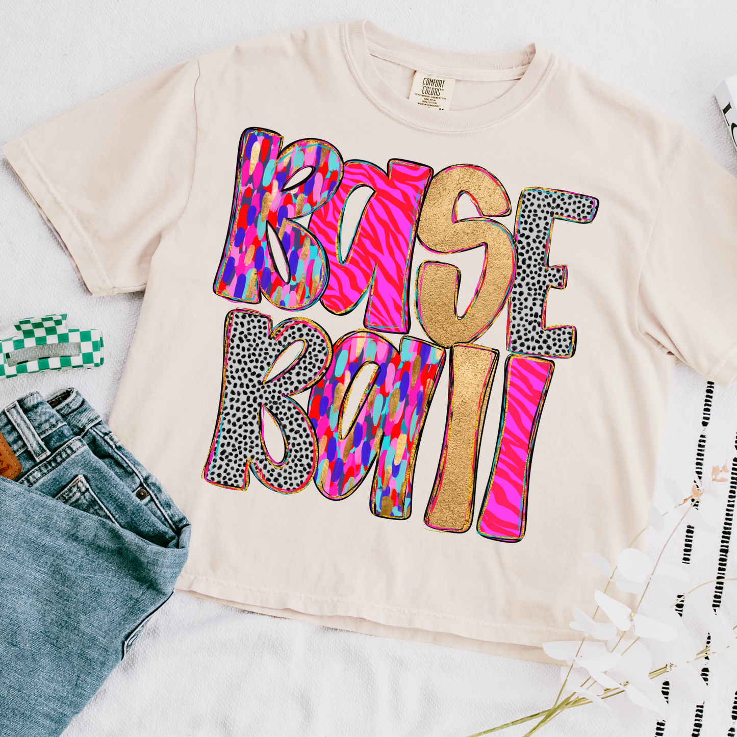 Neon Brushstroke Baseball DTF Transfer