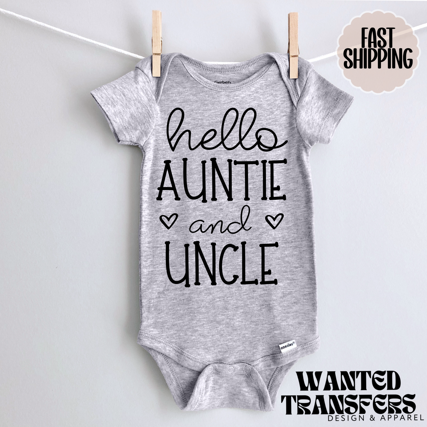 Hello Auntie and Uncle Pregnancy Announcement Onesie®, Uncle Baby Bodysuit, Reveal Pregnancy Announcement, Cute, Trendy Uncle Bodysuit