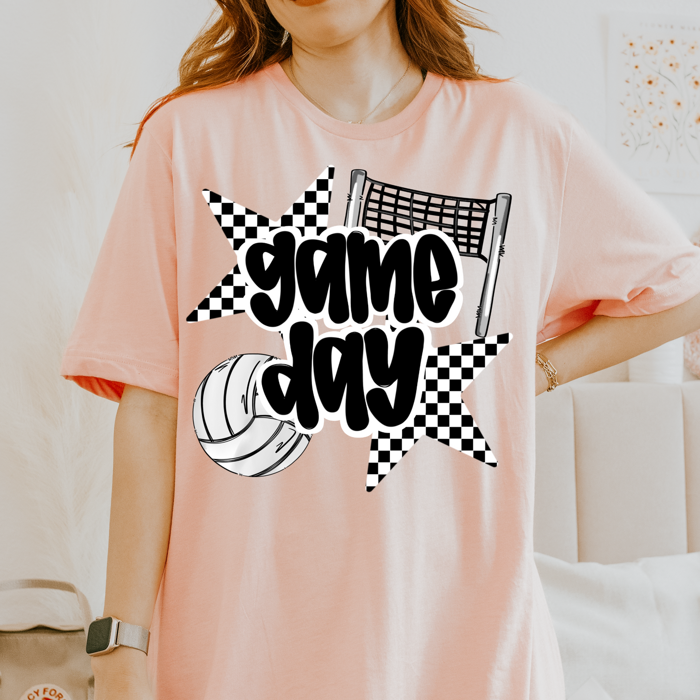 Retro Checkered Volleyball Game Day DTF Transfer