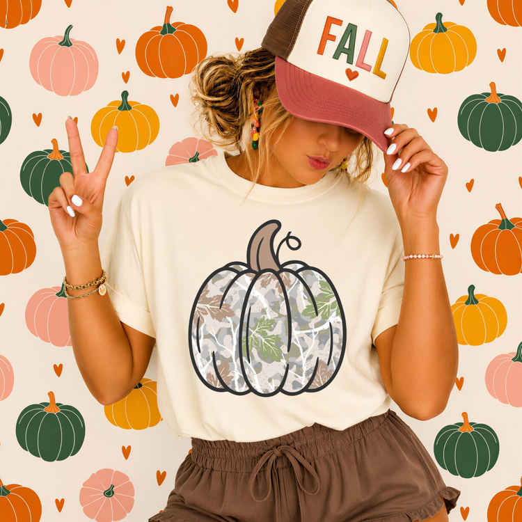 White Camo Pumpkin DTF Transfer