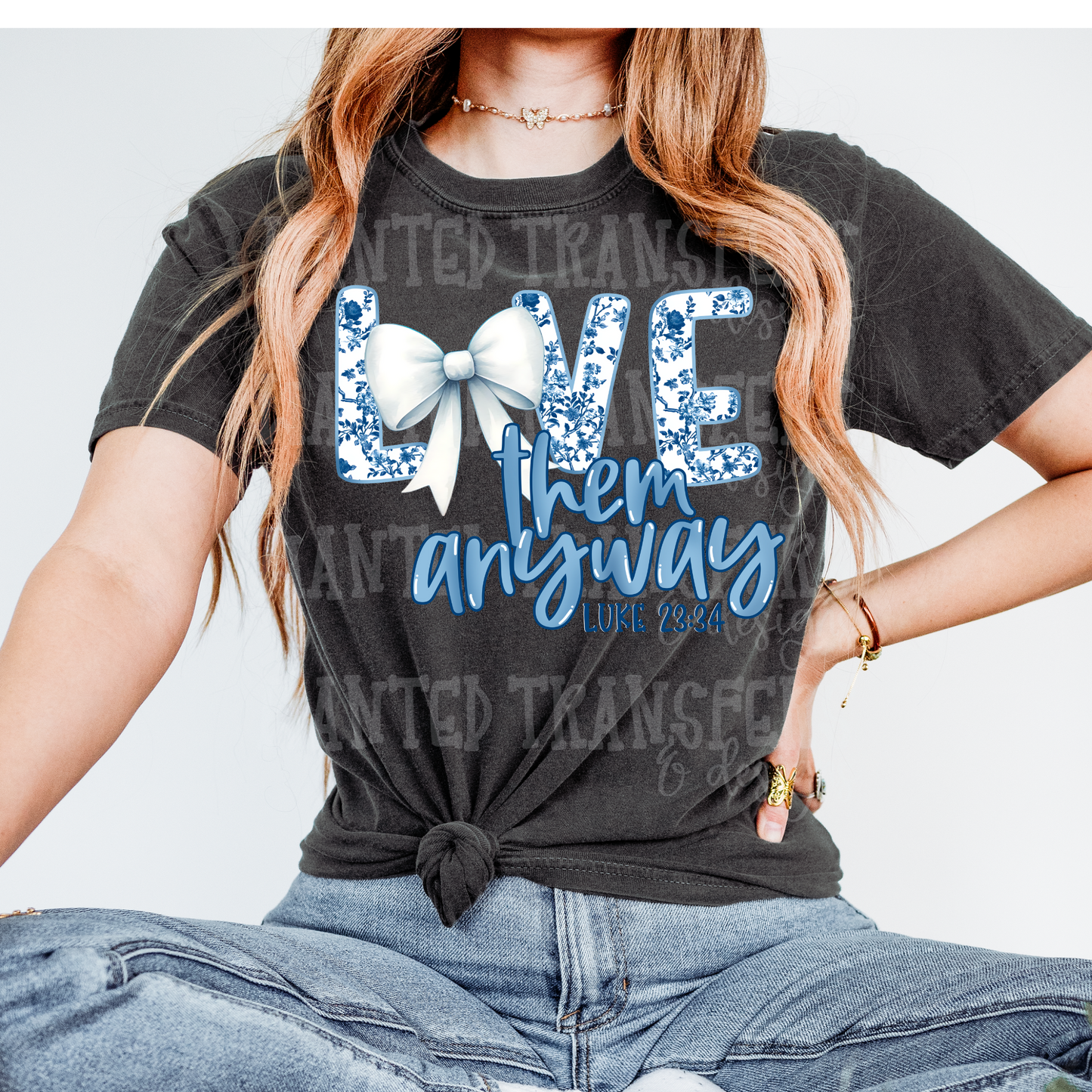 Love Them Anyway Blue Toile Faith PNG Digital Download