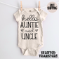 Hello Auntie and Uncle Pregnancy Announcement Onesie®, Uncle Baby Bodysuit, Reveal Pregnancy Announcement, Cute, Trendy Uncle Bodysuit