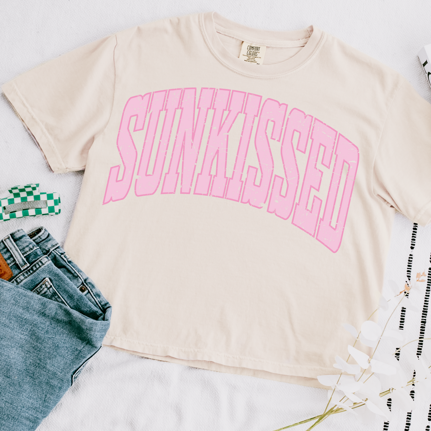 Pink Sunkissed Distressed Varsity Summer DTF Transfer