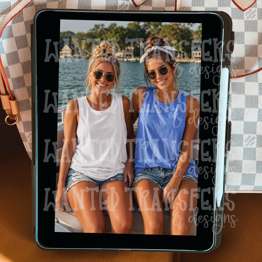Flo Blue + White Comfort Colors Tank C9360 Lake Scene - White Flo Blue - Tank Top Mockup (Copy)