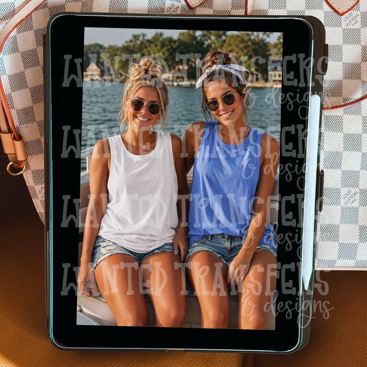 Flo Blue + White Comfort Colors Tank C9360 Lake Scene - White Flo Blue - Tank Top Mockup (Copy)