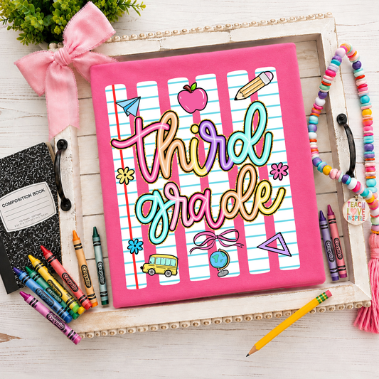 Third Grade Neon Stripes Back to School DTF Transfer