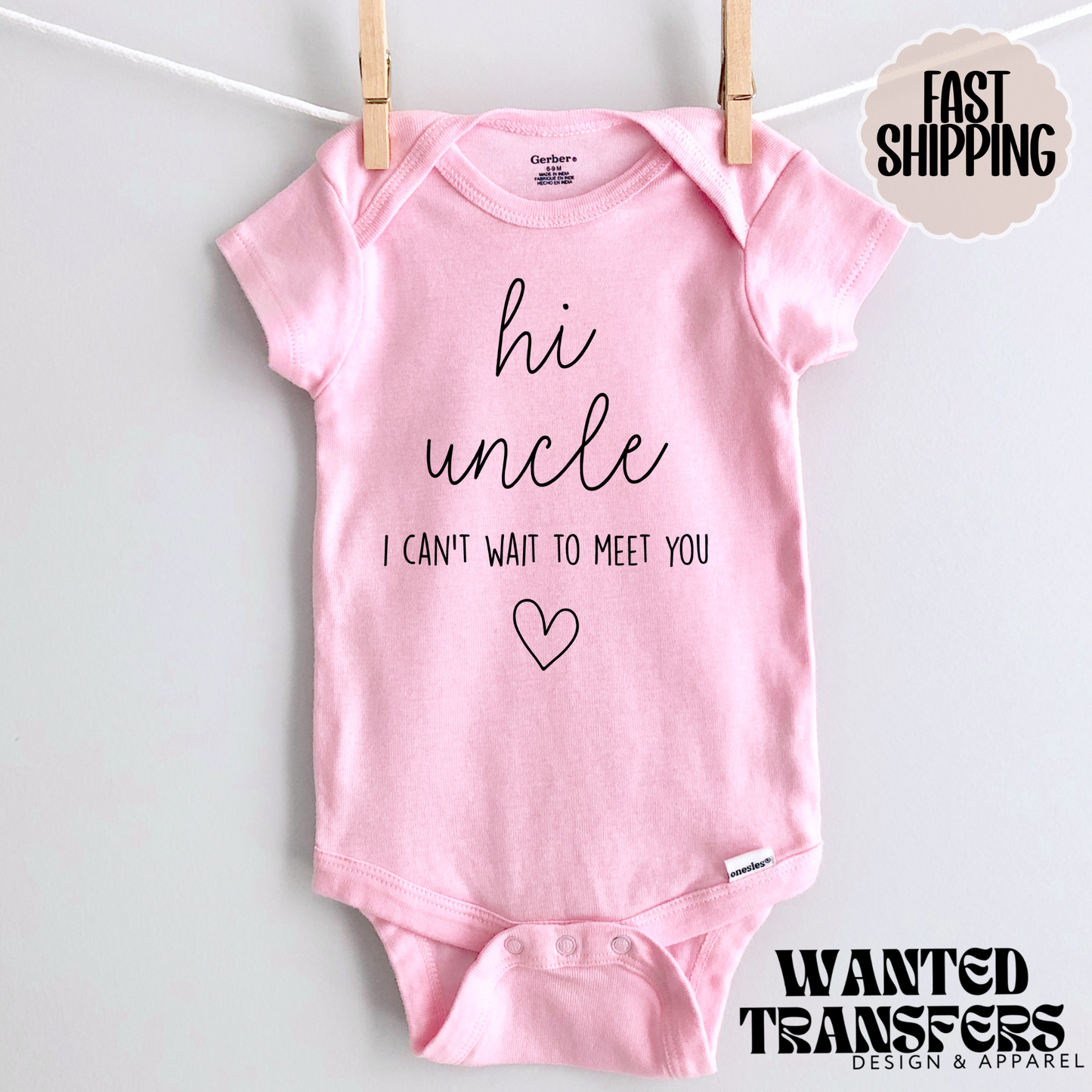 Hi Uncle, I Can't Wait to Meet You Pregnancy Announcement Onesie®, Uncle Baby Bodysuit, Reveal Pregnancy Announcement, Cute, Trendy Uncle Bodysuit