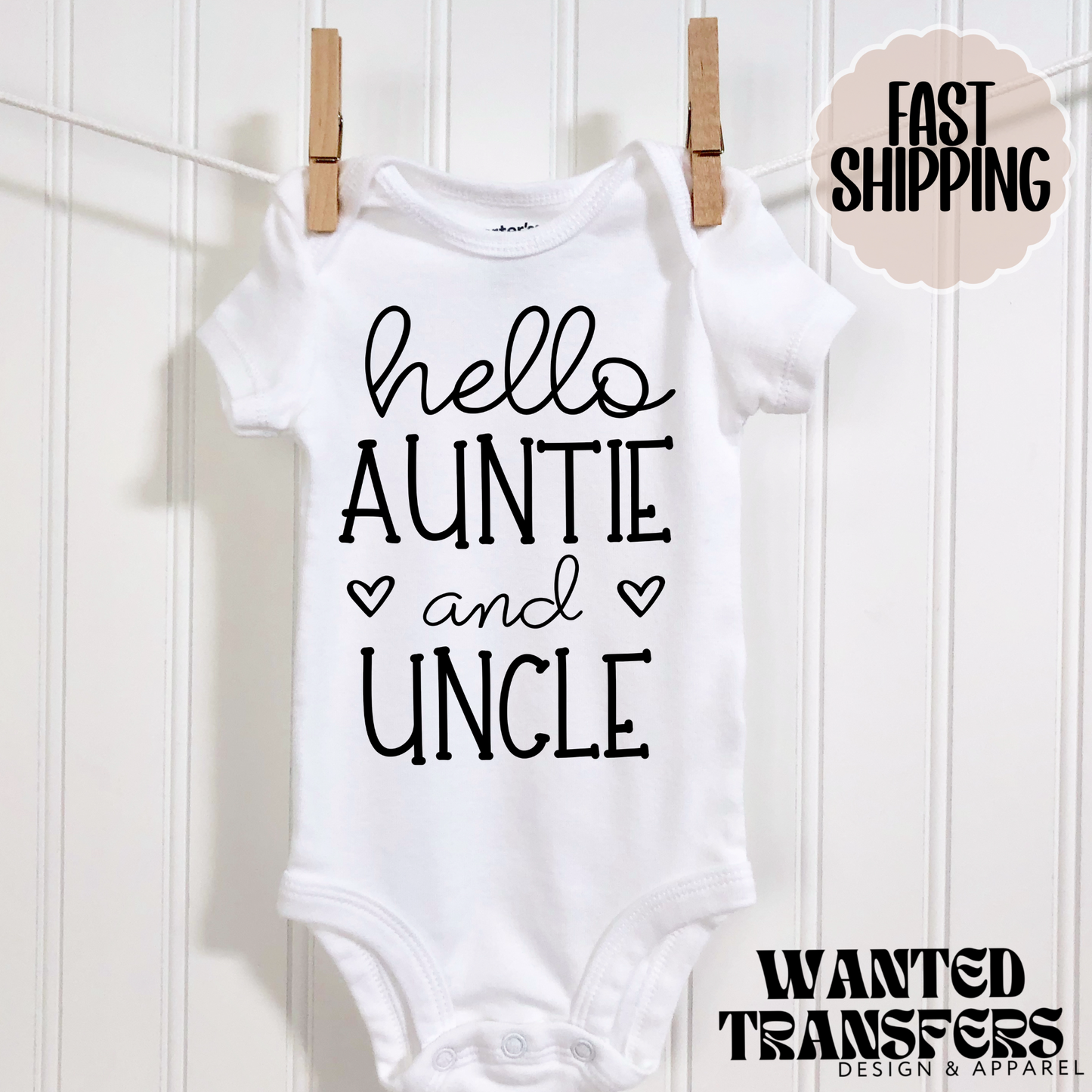 Hello Auntie and Uncle Pregnancy Announcement Onesie®, Uncle Baby Bodysuit, Reveal Pregnancy Announcement, Cute, Trendy Uncle Bodysuit