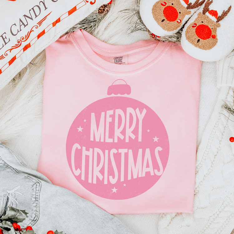 Merry Christmas Ornament Pink Single Color Screen Print Transfer