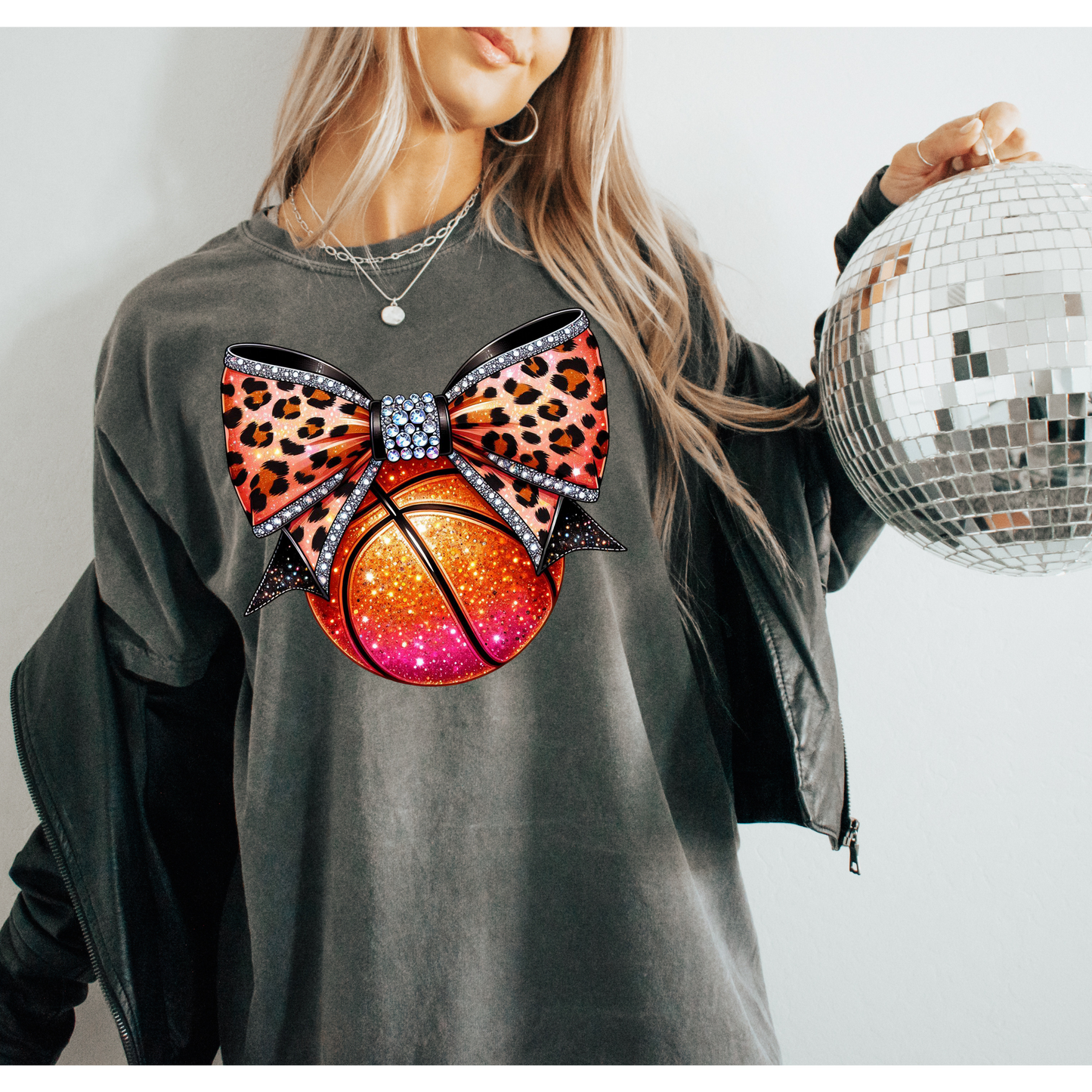 Rhinestone Basketball Leopard Bow DTF Transfer