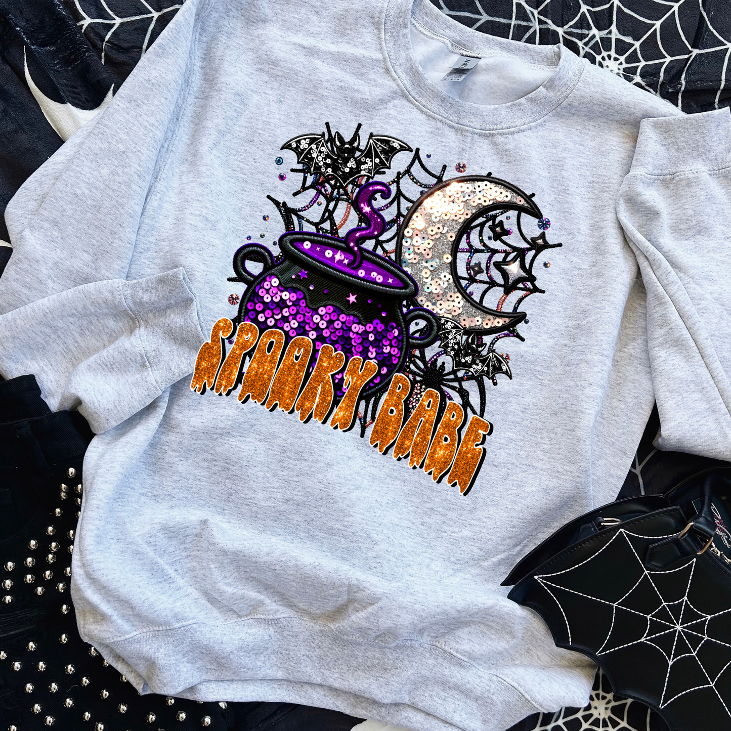 Spooky Babe Faux Sequin Orange Font DTF Transfer