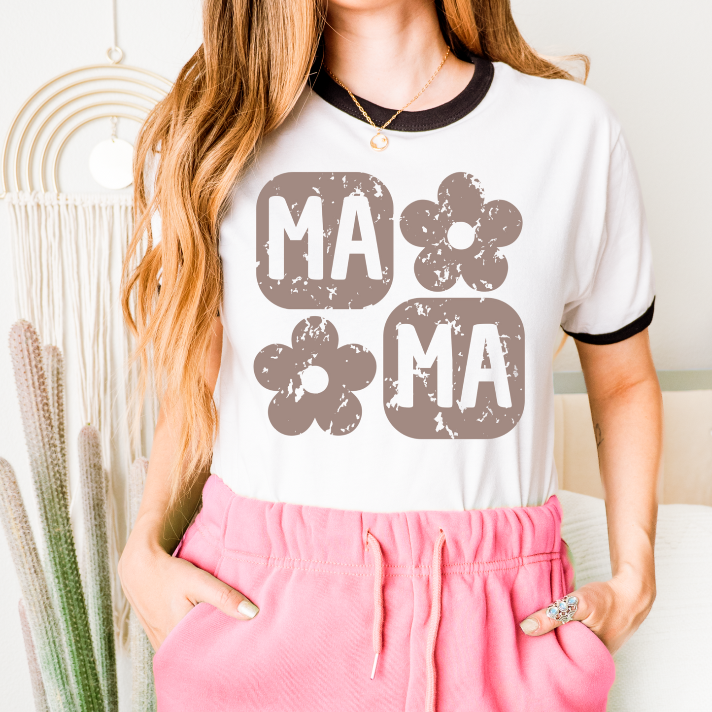 Taupe Motherhood Flower Screen Print Transfer