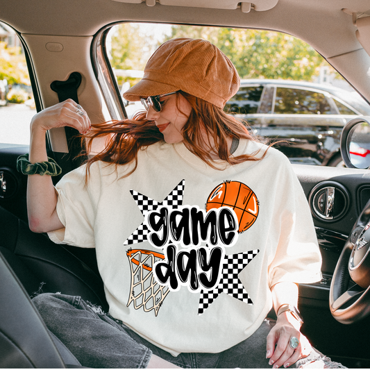 Game Day Retro Checkered Basketball DTF Transfer