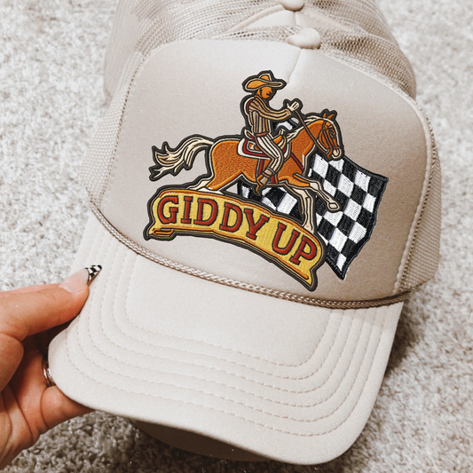Giddy Up Western Faux Embroidery DTF Transfer for Hat (NOT A PATCH)