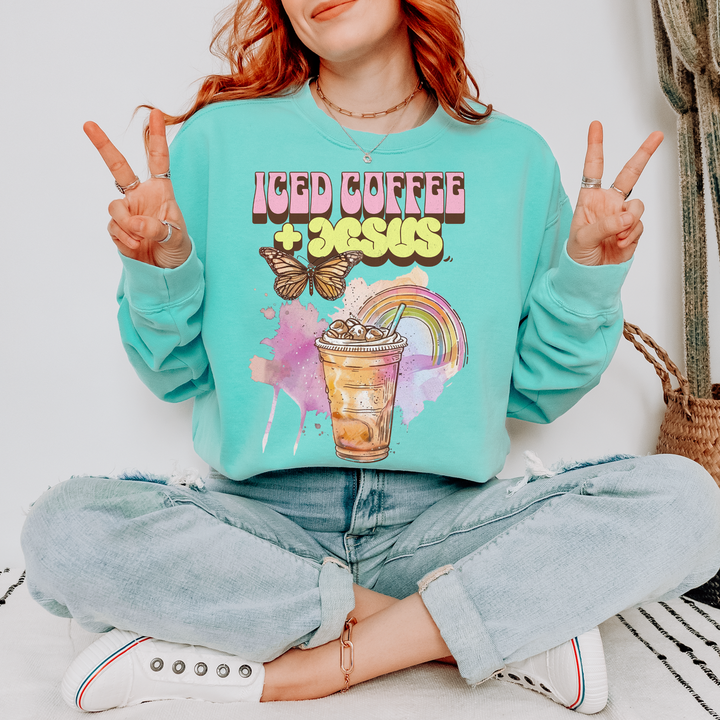 Iced Coffee + Jesus DTF Transfer