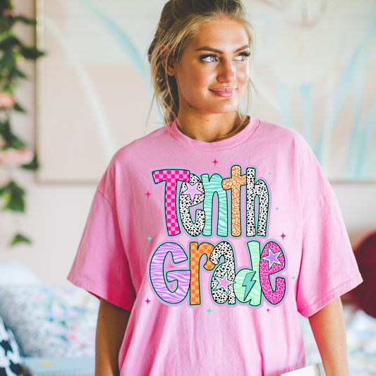 Tenth Grade Retro Pink Stars DTF Transfers