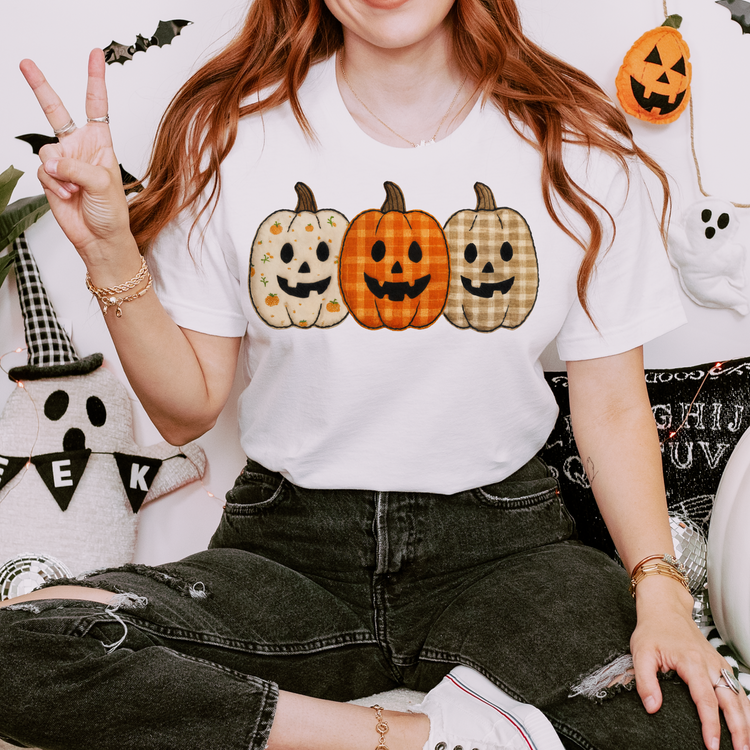 Faux Embroidery Pumpkin Trio Fall Clear Film Screen Print Transfer