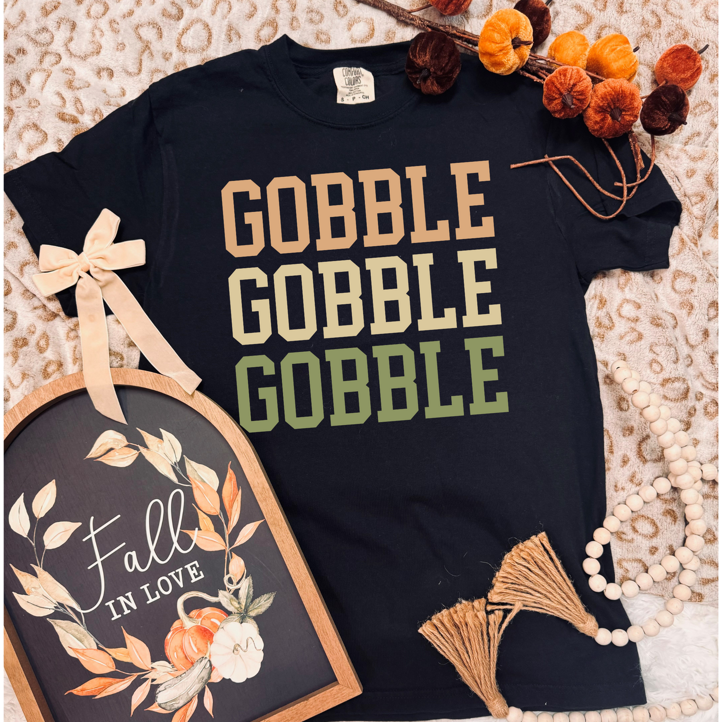 Gobble Green/Yellow Retro Repeated Thanksgiving DTF Transfer