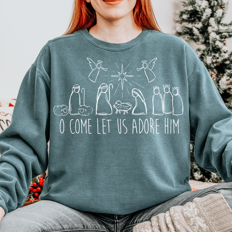 O' Come Let Us Adore Him Christmas Single Color Screen Print Transfer