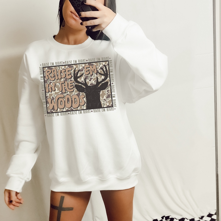 Raise Em' In the Woods Hunting Clear Film Screen Print Transfer