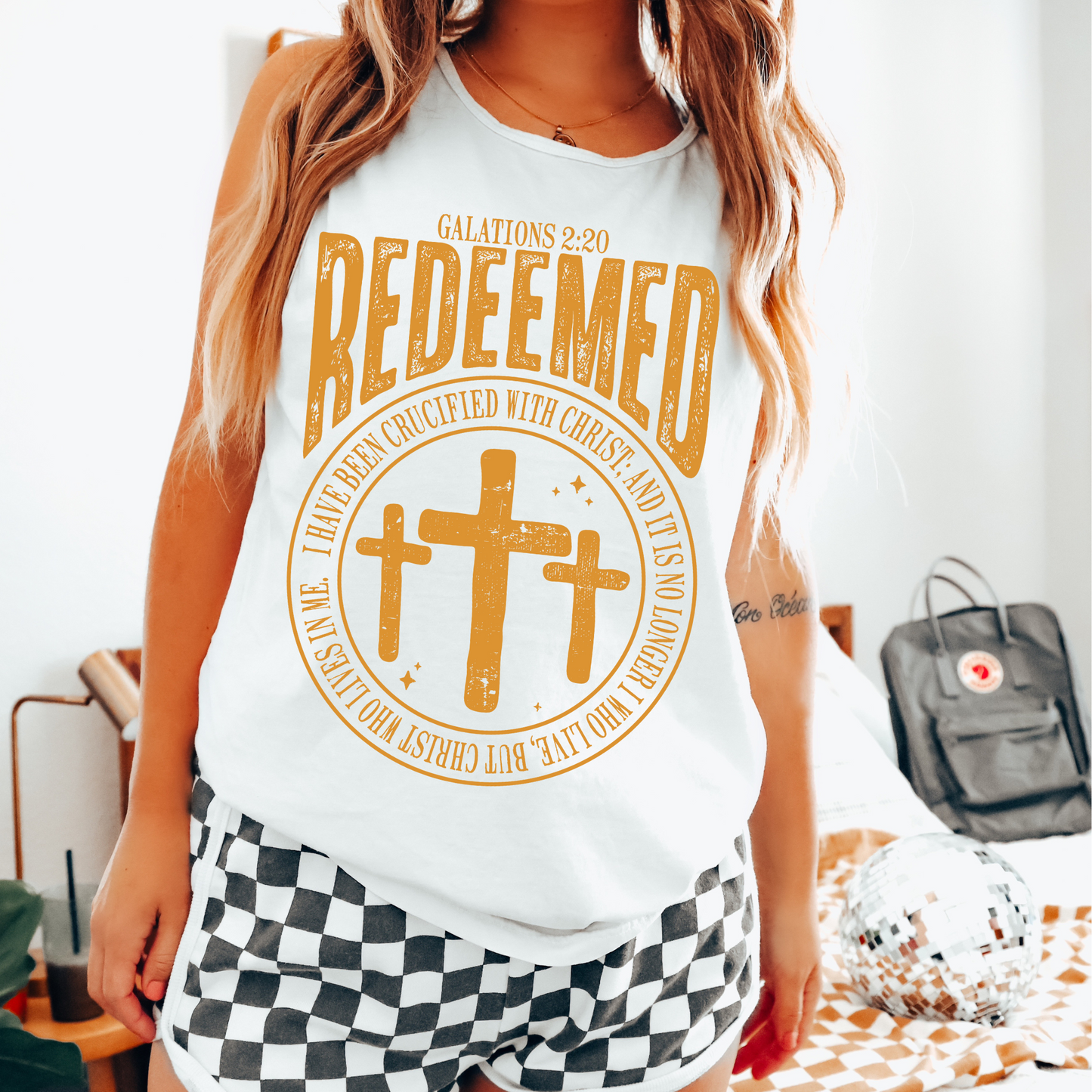 Redeemed Galations 2:20 Orange Font DTF Transfer