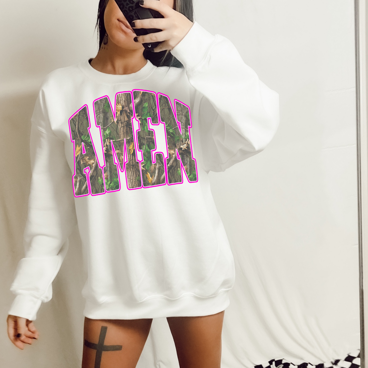 Neon Pink + Camo Amen Faith Clear Film Screen Print Transfer