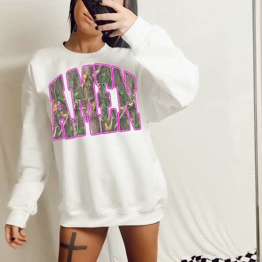Neon Pink + Camo Amen Faith Clear Film Screen Print Transfer