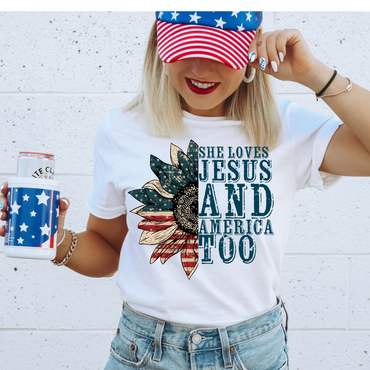 Loves Jesus & America Too 4th of July DTF Transfer