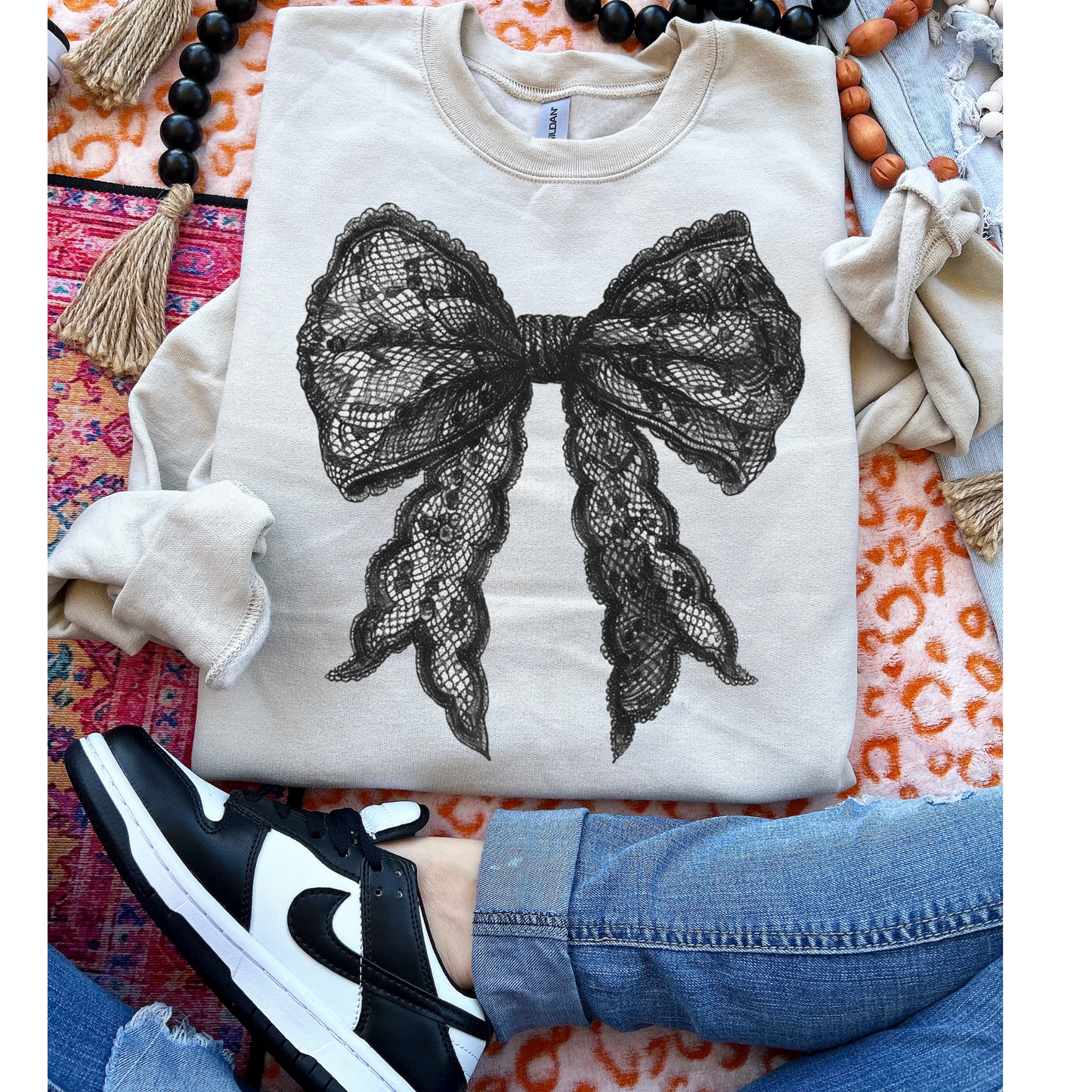 Black Lace Bow DTF Transfer