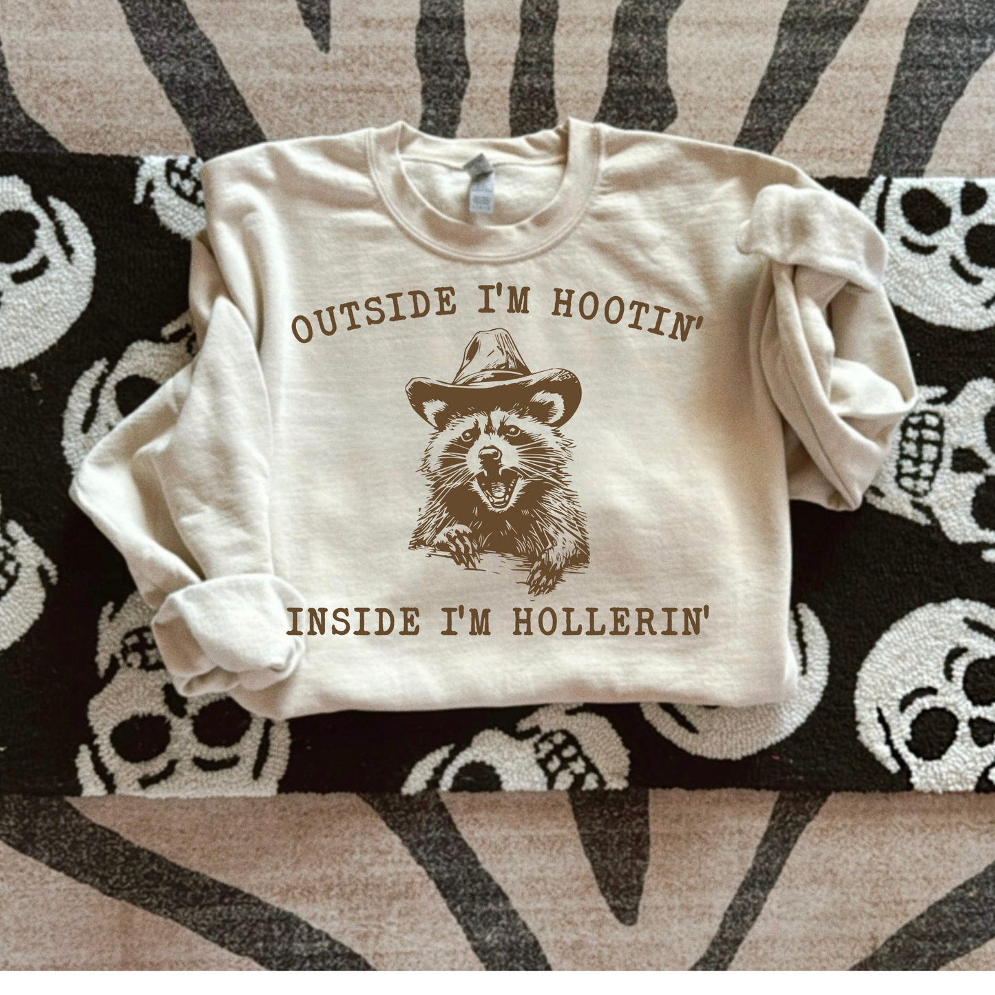 Outside I'm Hootin' Inside I'm Hollerin' Western Racoon DTF Transfer