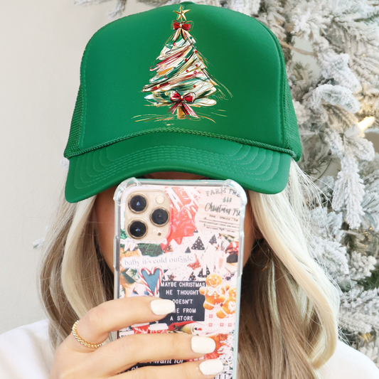 Christmas Scribble Tree Trucker Hat/Oversized Pocket Clear Film Screen Print Transfer